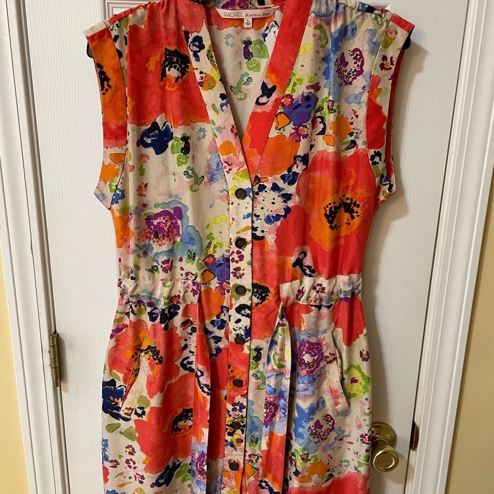 Rachel Rachel Roy Size S 100% Silk Floral Shirt Dress with POCKETS 🌸